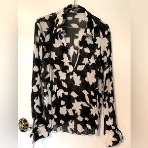 MEXX  long sleeve pleated blouse - black & white